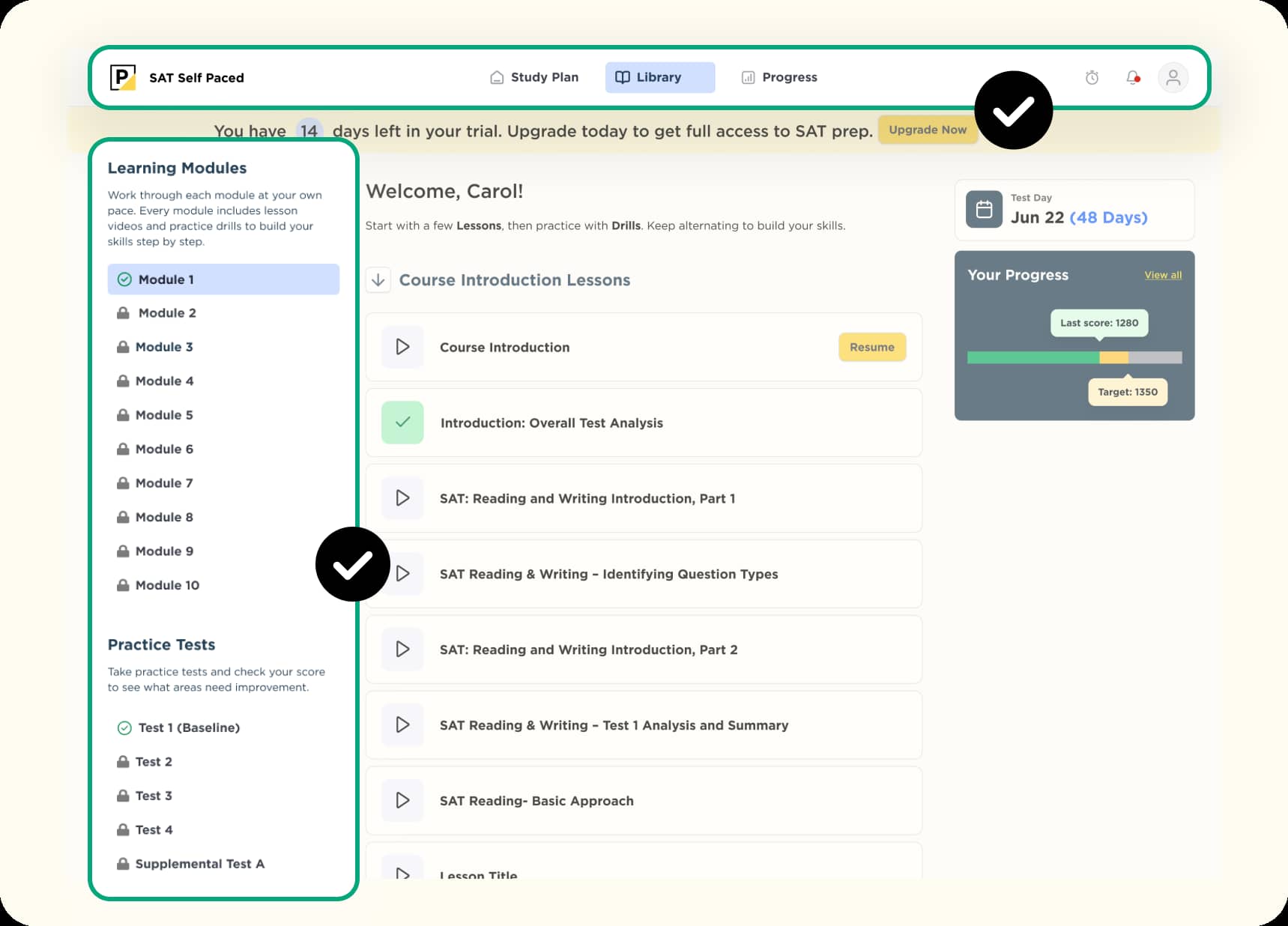 SAT focused study dashboard