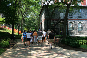 People taking a tour on campus