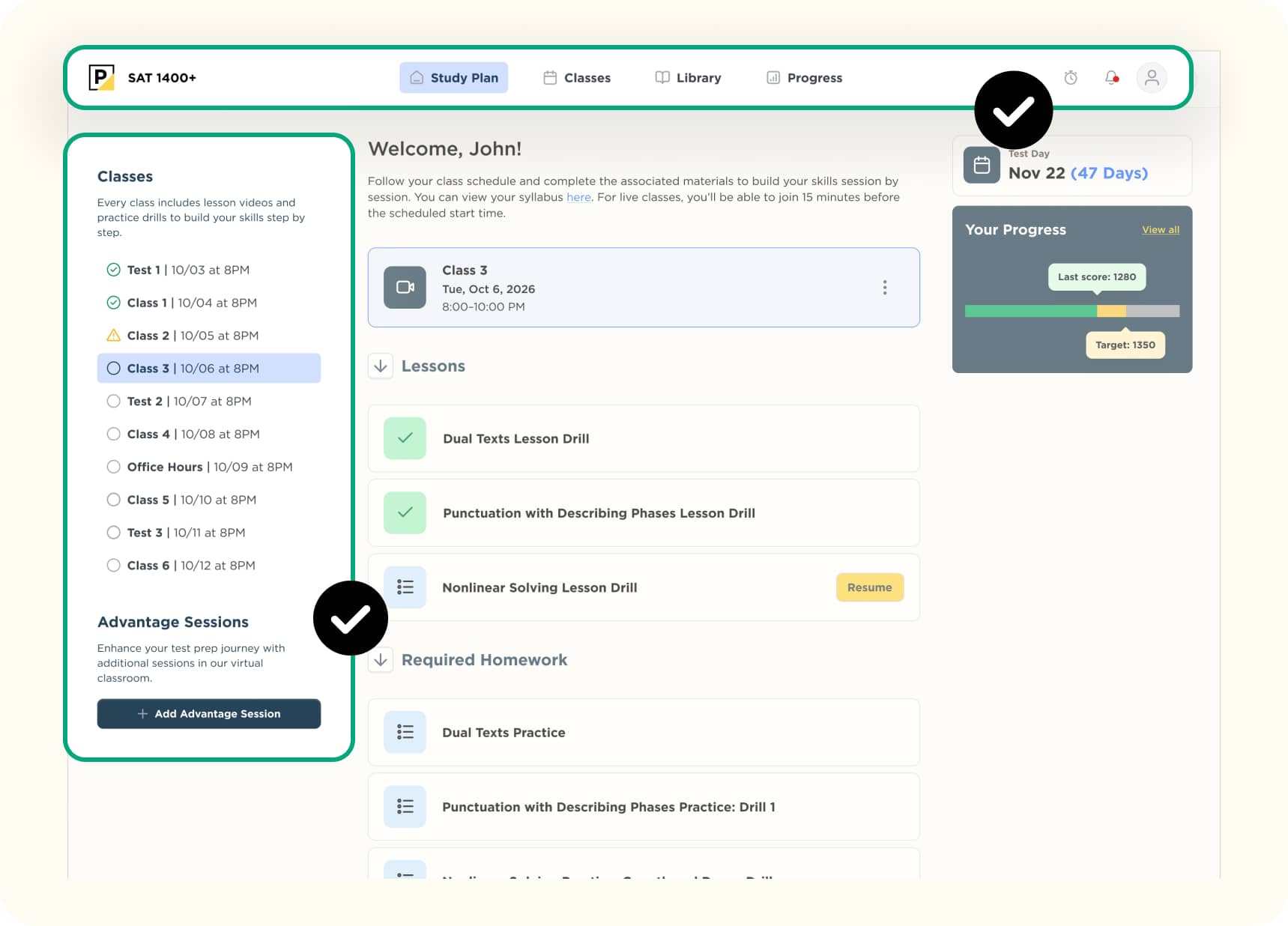 SAT focused study dashboard