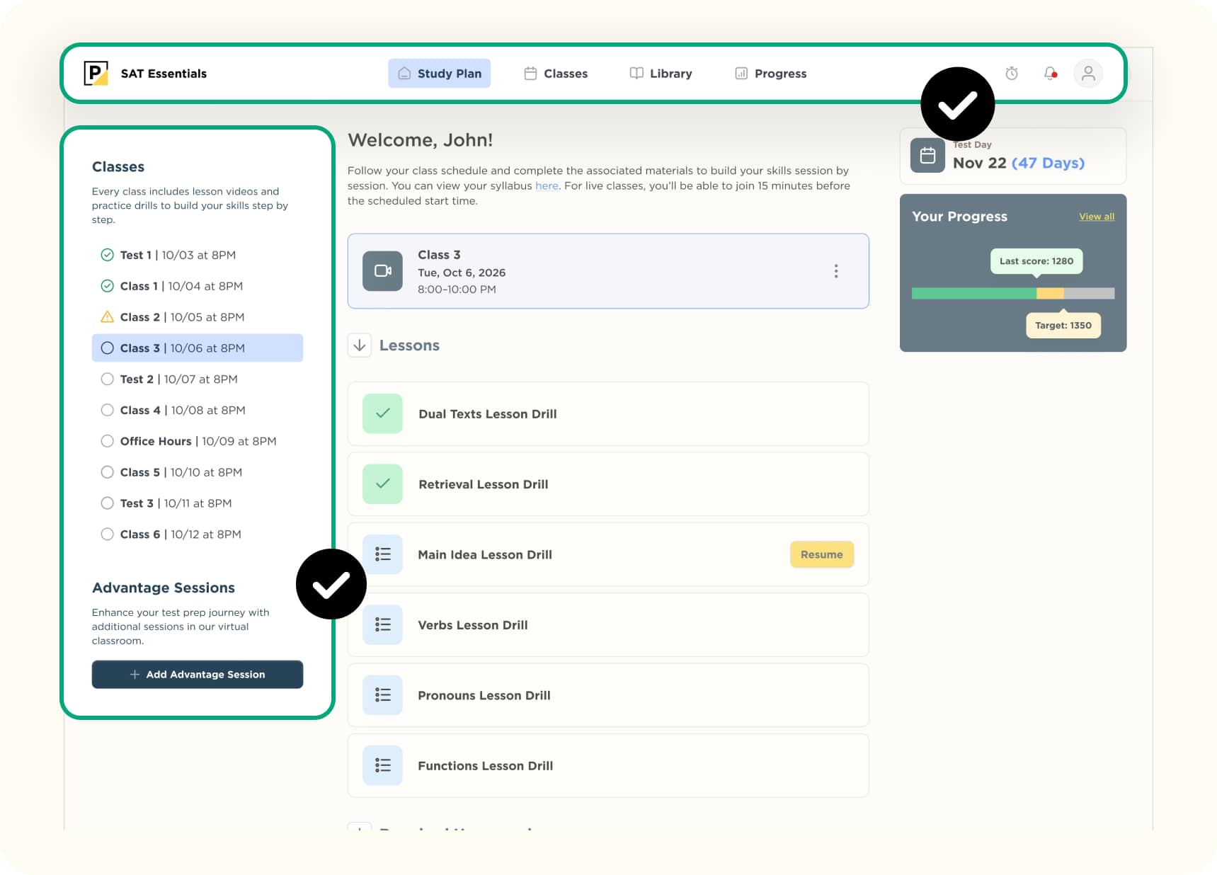 SAT focused study dashboard